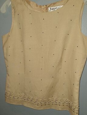 Sleeveless Top. Beaded Trim